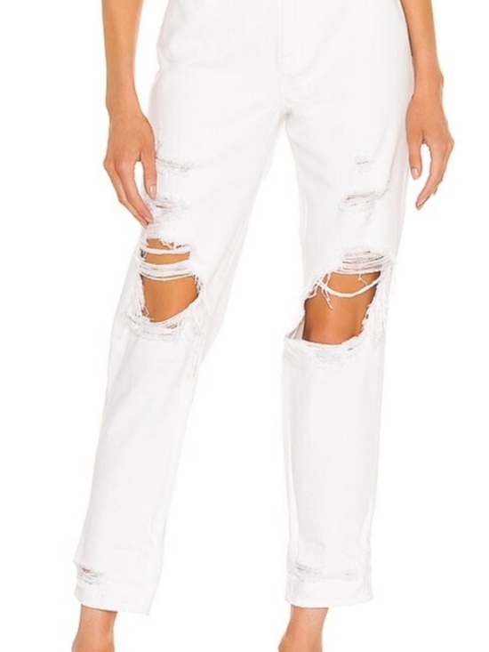 pistola Denim - pistola White Distressed Boyfriend Jeans with Knee Rips
